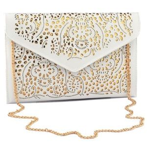 White & Gold Envelope Bag with Gold Chain